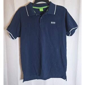 Hugo Boss Polo Shirt Men's Large Blue Short Sleeve Logo Cotton Casual Golf